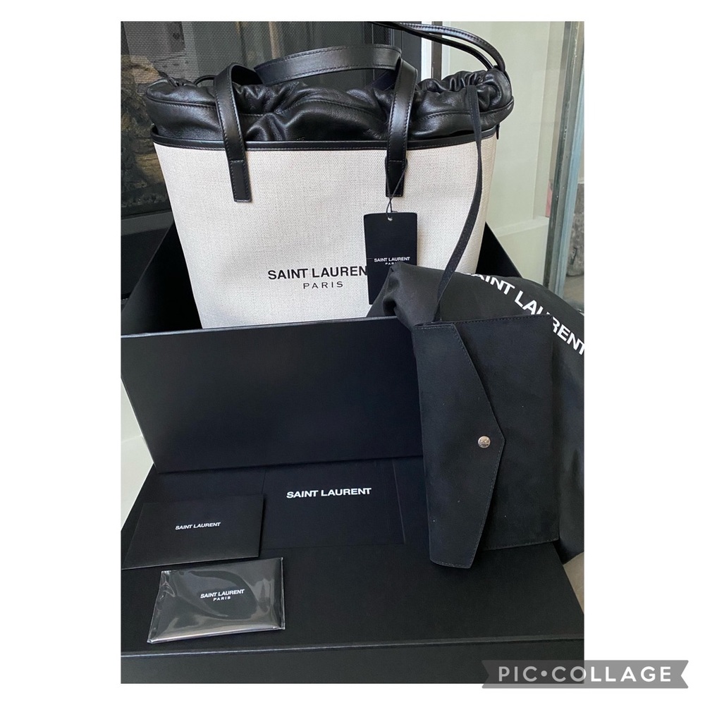 NWT $1890 Saint Laurent Teddy Canvas and Leather Tote with YSL BOX DUST BAG